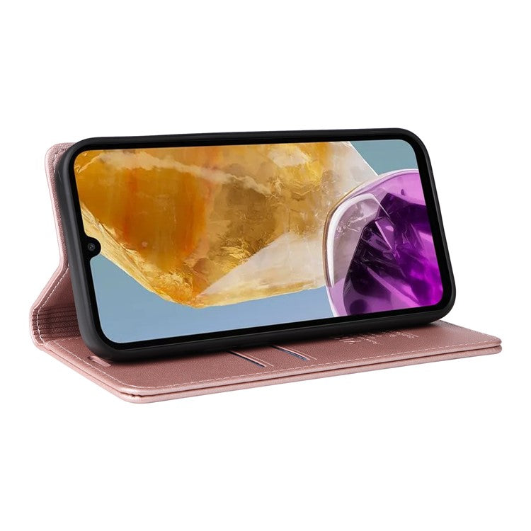 YIKATU YK-001 For Samsung Galaxy M15 5G Phone Cover Magnetic Closure Leather Shock Absorbing Case - Rose Gold