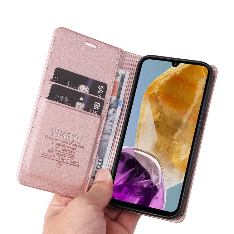 YIKATU YK-001 For Samsung Galaxy M15 5G Phone Cover Magnetic Closure Leather Shock Absorbing Case - Rose Gold