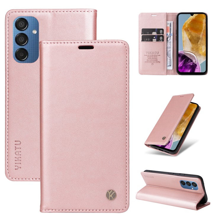 YIKATU YK-001 For Samsung Galaxy M15 5G Phone Cover Magnetic Closure Leather Shock Absorbing Case - Rose Gold