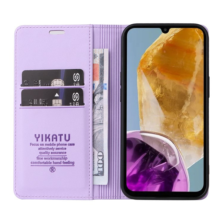 YIKATU YK-001 For Samsung Galaxy M15 5G Phone Cover Magnetic Closure Leather Shock Absorbing Case - Light Purple
