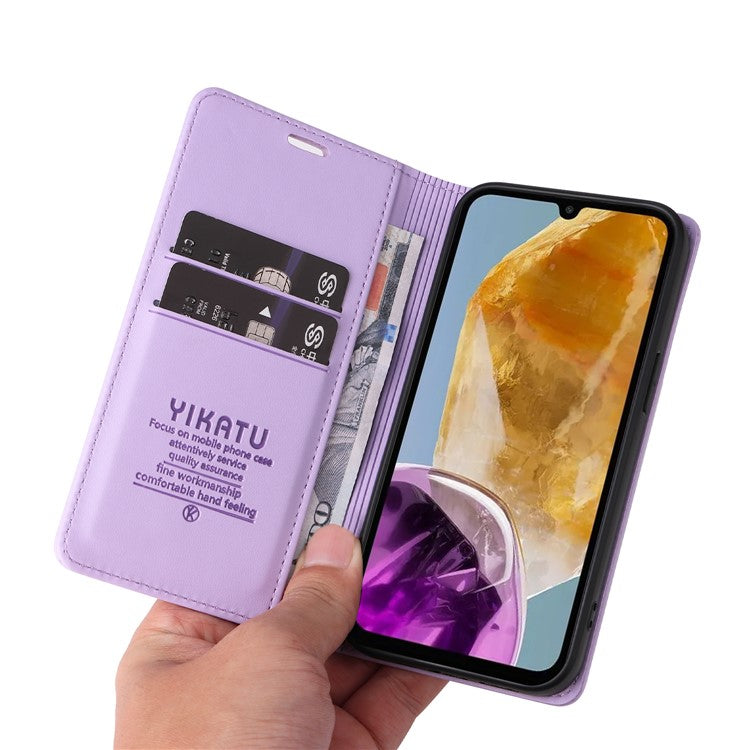 YIKATU YK-001 For Samsung Galaxy M15 5G Phone Cover Magnetic Closure Leather Shock Absorbing Case - Light Purple