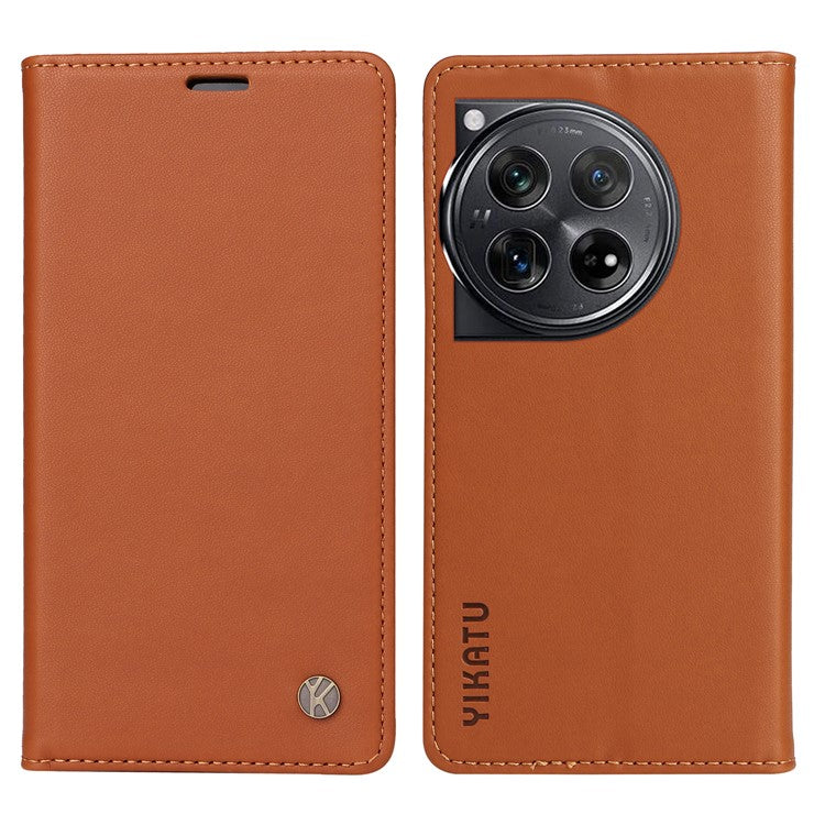YIKATU YK-001 For OnePlus 12 5G Wallet Case PU Leather Phone Cover Magnetic Closing - Brown