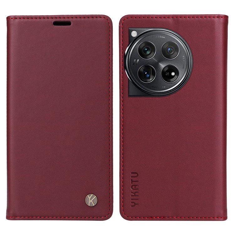 YIKATU YK-001 For OnePlus 12 5G Wallet Case PU Leather Phone Cover Magnetic Closing - Wine Red