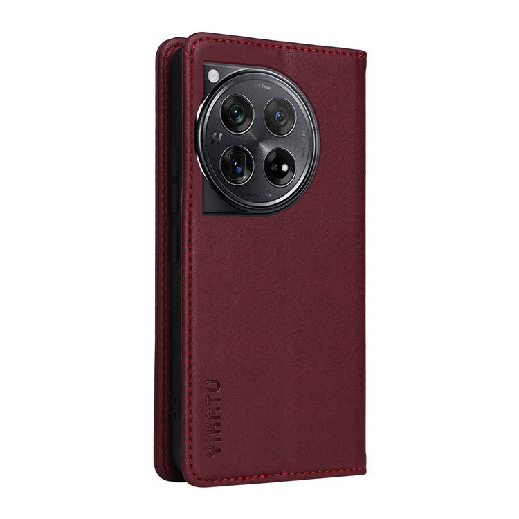 YIKATU YK-001 For OnePlus 12 5G Wallet Case PU Leather Phone Cover Magnetic Closing - Wine Red