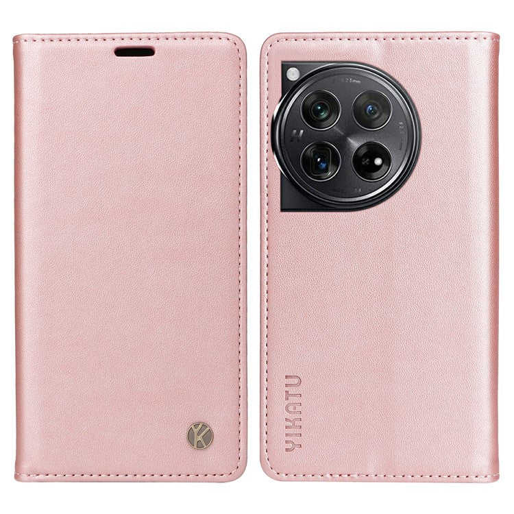 YIKATU YK-001 For OnePlus 12 5G Wallet Case PU Leather Phone Cover Magnetic Closing - Rose Gold