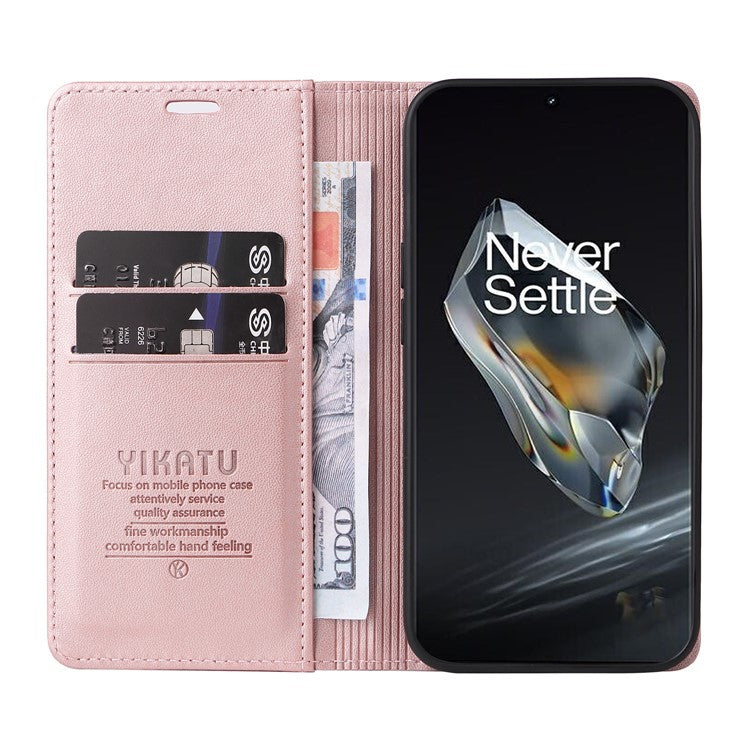 YIKATU YK-001 For OnePlus 12 5G Wallet Case PU Leather Phone Cover Magnetic Closing - Rose Gold