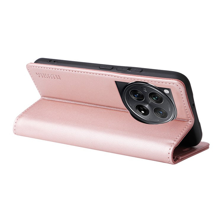 YIKATU YK-001 For OnePlus 12 5G Wallet Case PU Leather Phone Cover Magnetic Closing - Rose Gold