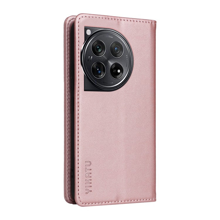 YIKATU YK-001 For OnePlus 12 5G Wallet Case PU Leather Phone Cover Magnetic Closing - Rose Gold