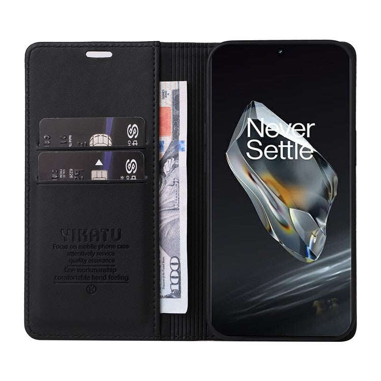 YIKATU YK-001 For OnePlus 12 5G Wallet Case PU Leather Phone Cover Magnetic Closing - Black