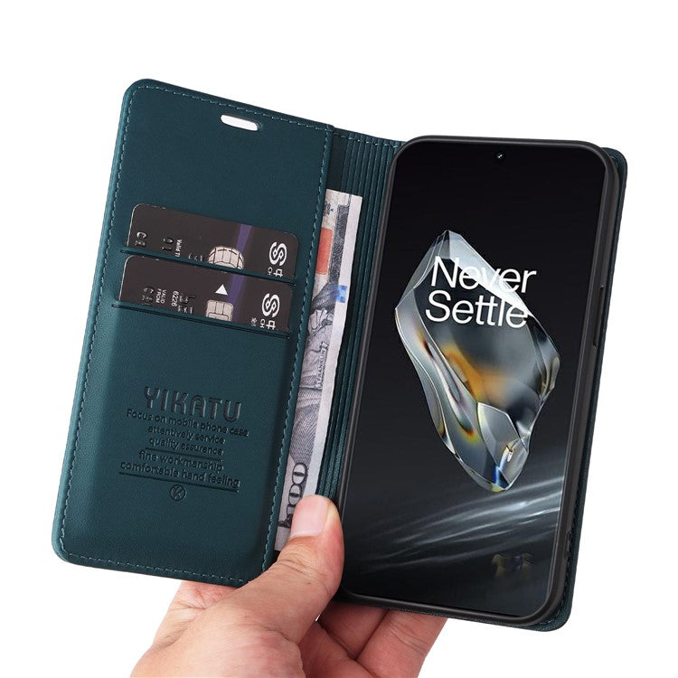 YIKATU YK-001 For OnePlus 12 5G Wallet Case PU Leather Phone Cover Magnetic Closing - Green