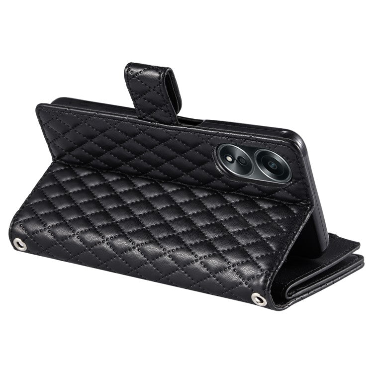 Style 012 for Oppo A58 4G Zipper Wallet Case Rhombus PU Leather Drop-proof Phone Cover - Black