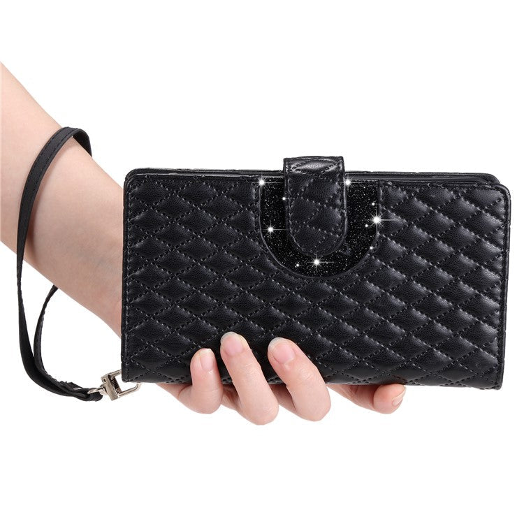Style 012 for Oppo A58 4G Zipper Wallet Case Rhombus PU Leather Drop-proof Phone Cover - Black