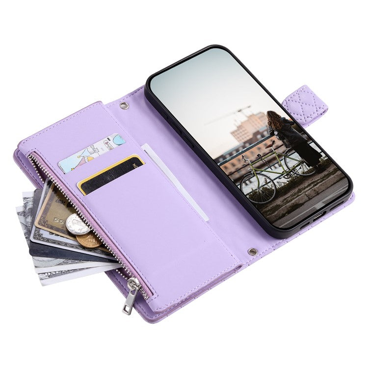 Style 012 for Oppo A58 4G Zipper Wallet Case Rhombus PU Leather Drop-proof Phone Cover - Purple