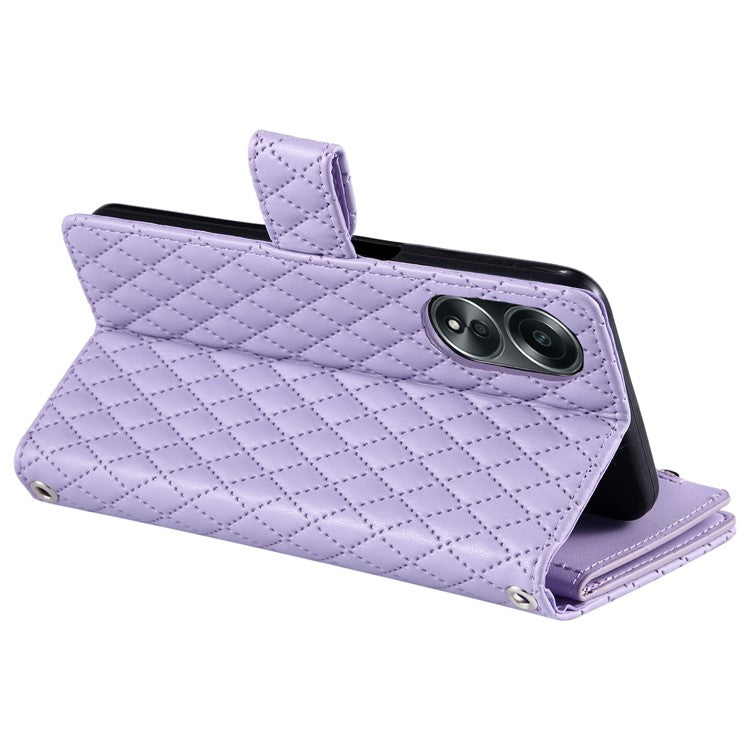 Style 012 for Oppo A58 4G Zipper Wallet Case Rhombus PU Leather Drop-proof Phone Cover - Purple