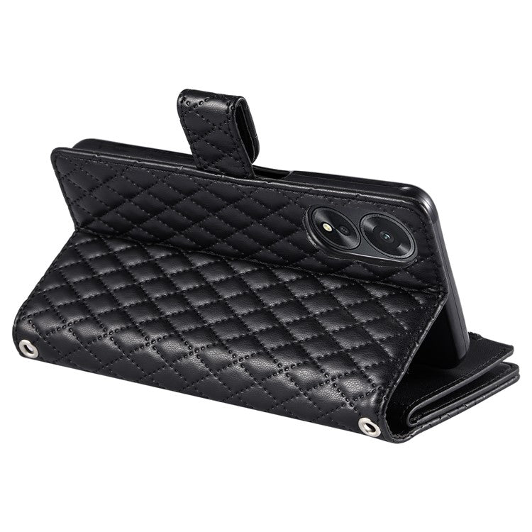 Style 012 for Oppo A38 4G / A18 4G Zipper Wallet Cover Glitter Powder Phone Protective Case with Strap - Black