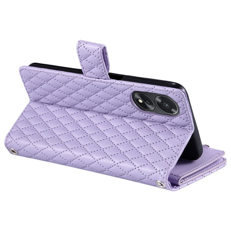 Style 012 for Oppo A38 4G / A18 4G Zipper Wallet Cover Glitter Powder Phone Protective Case with Strap - Purple