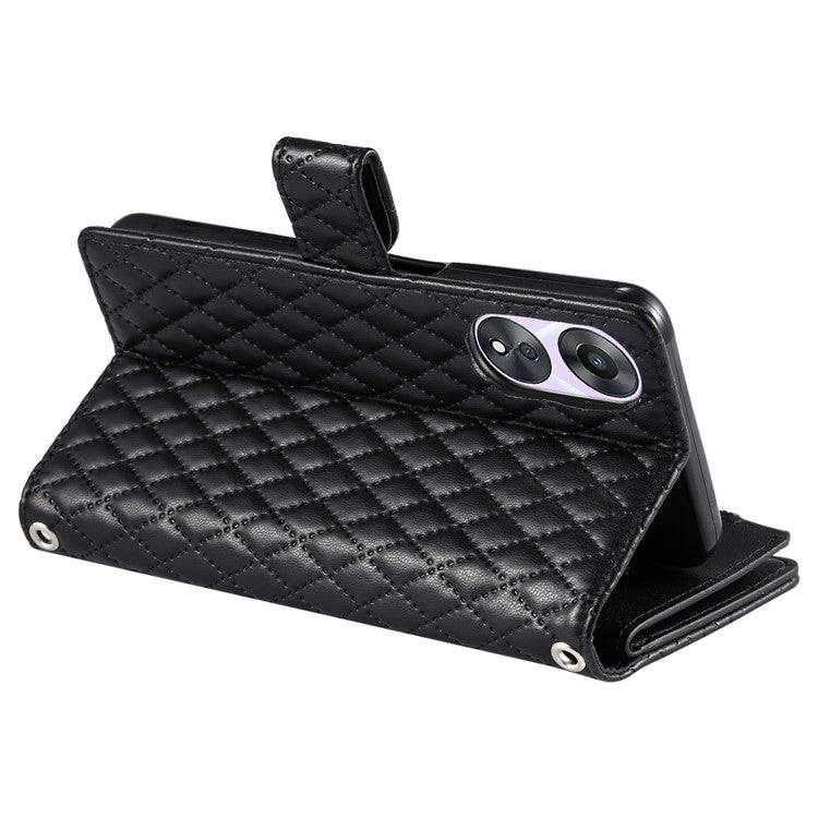 Style 012 for Oppo A58 5G Case Rhombus PU Leather Wallet Phone Cover - Black