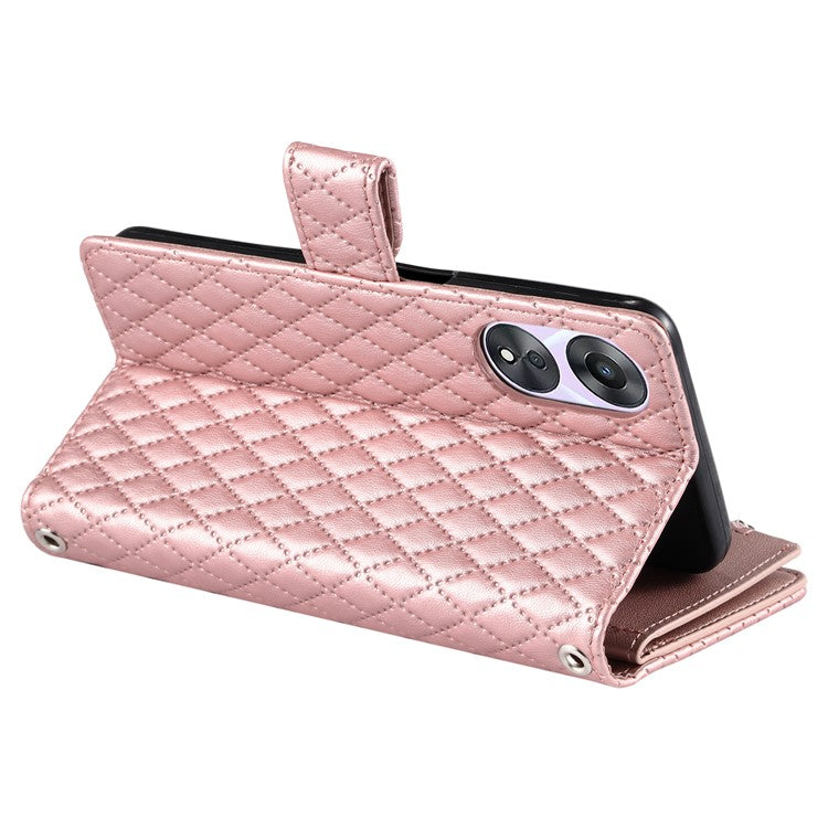 Style 012 for Oppo A58 5G Case Rhombus PU Leather Wallet Phone Cover - Rose Gold