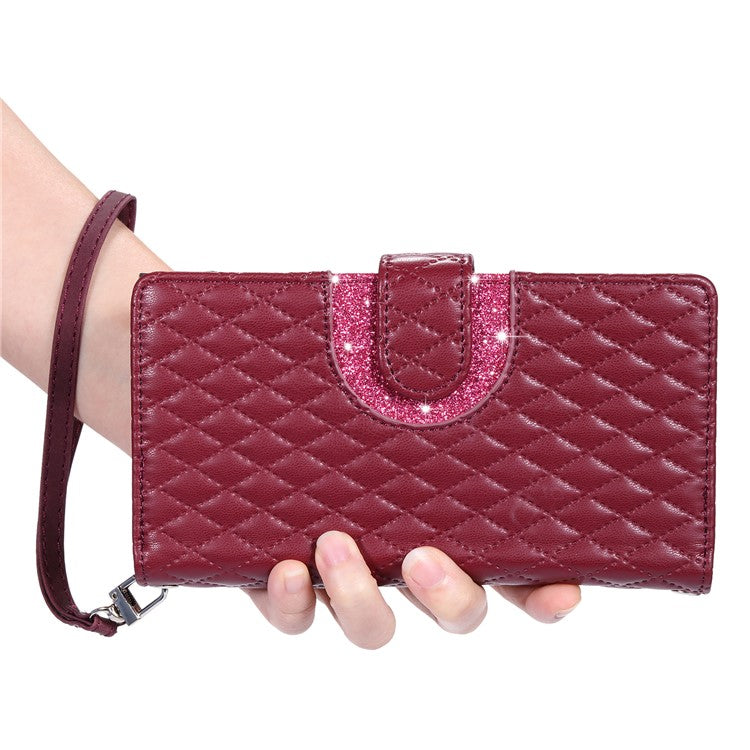 Style 012 for Oppo A58 5G Case Rhombus PU Leather Wallet Phone Cover - Wine Red