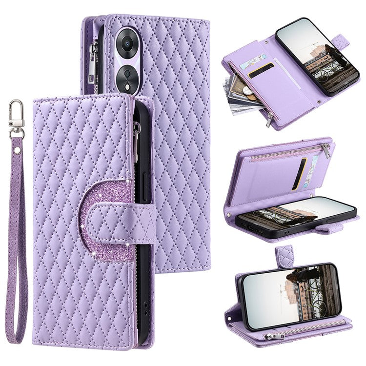 Style 012 for Oppo A58 5G Case Rhombus PU Leather Wallet Phone Cover - Purple