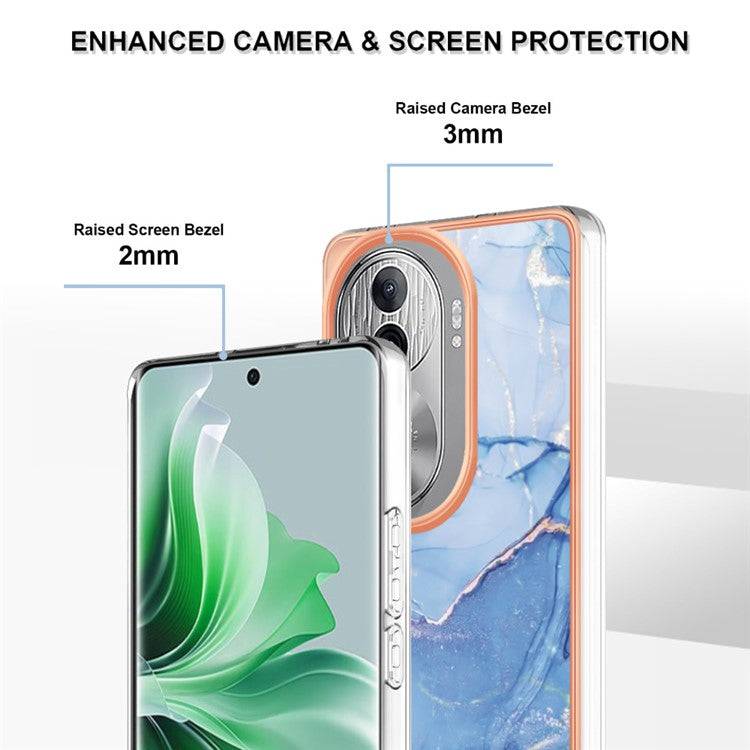 YB IMD Series-16 Style-E For Oppo Reno11 Pro 5G (Global) Phone Case 2.0mm Marble Pattern TPU Cover - Blue