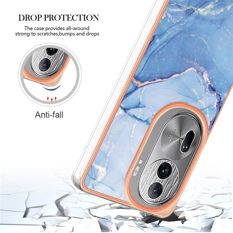 YB IMD Series-16 Style-E For Oppo Reno11 Pro 5G (Global) Phone Case 2.0mm Marble Pattern TPU Cover - Blue