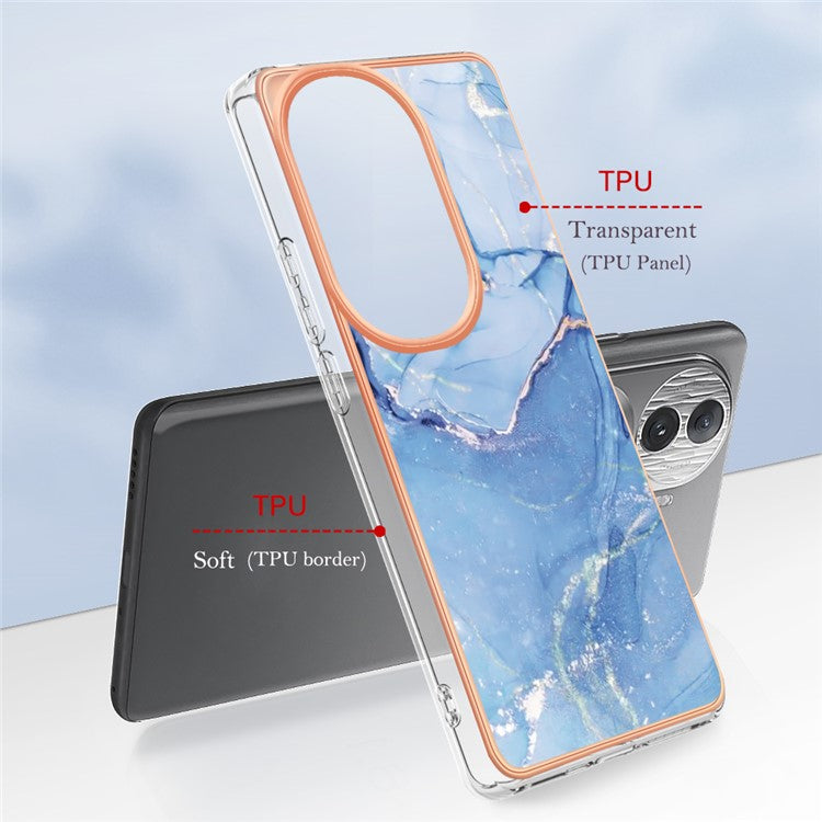 YB IMD Series-16 Style-E For Oppo Reno11 Pro 5G (Global) Phone Case 2.0mm Marble Pattern TPU Cover - Blue