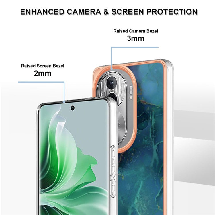 YB IMD Series-16 Style-E For Oppo Reno11 Pro 5G (Global) Phone Case 2.0mm Marble Pattern TPU Cover - Green