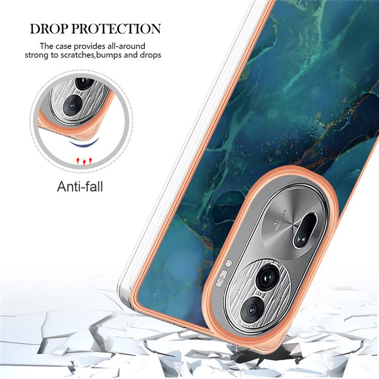YB IMD Series-16 Style-E For Oppo Reno11 Pro 5G (Global) Phone Case 2.0mm Marble Pattern TPU Cover - Green