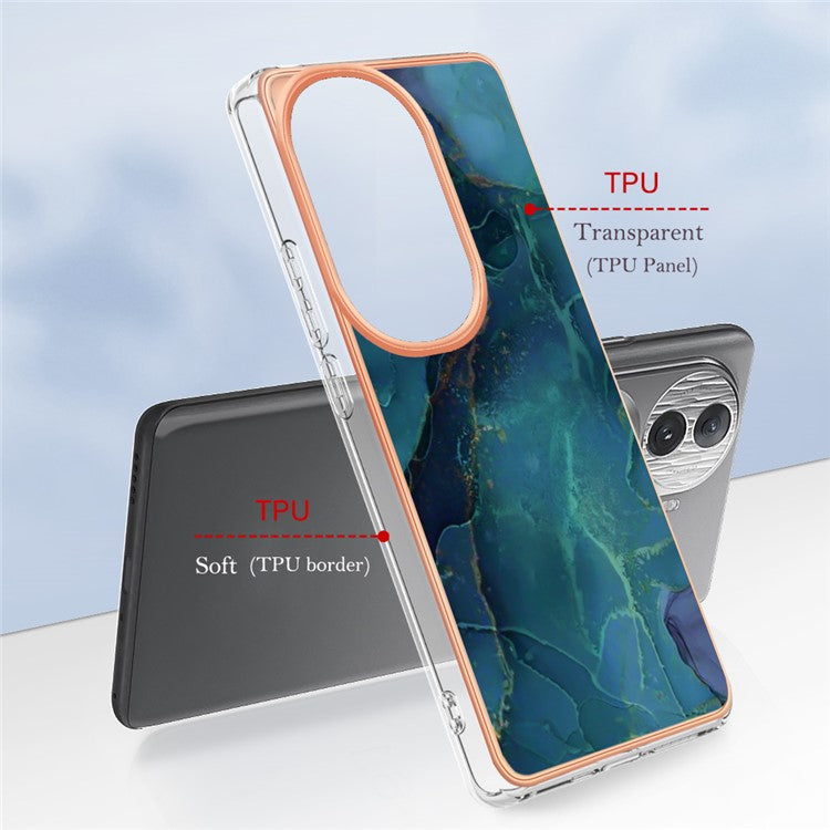 YB IMD Series-16 Style-E For Oppo Reno11 Pro 5G (Global) Phone Case 2.0mm Marble Pattern TPU Cover - Green