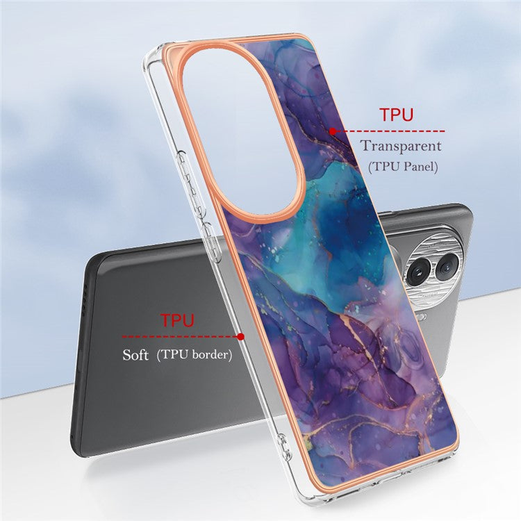 YB IMD Series-16 Style-E For Oppo Reno11 Pro 5G (Global) Phone Case 2.0mm Marble Pattern TPU Cover - Purple