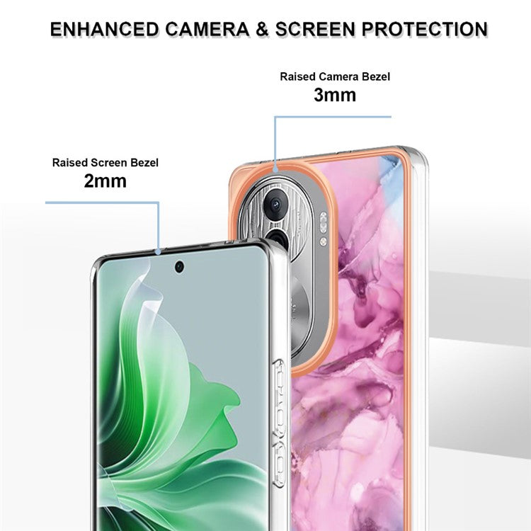 YB IMD Series-16 Style-E For Oppo Reno11 Pro 5G (Global) Phone Case 2.0mm Marble Pattern TPU Cover - Rose