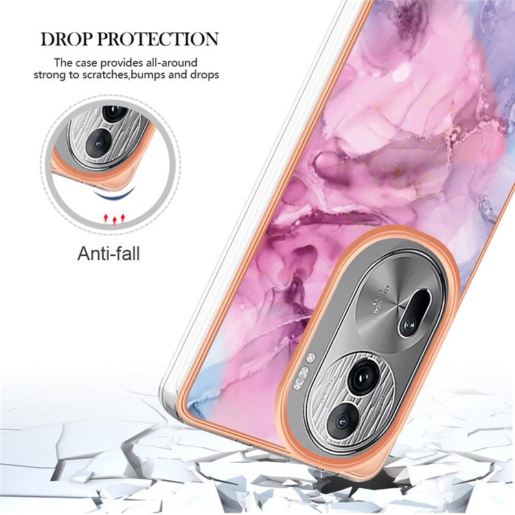 YB IMD Series-16 Style-E For Oppo Reno11 Pro 5G (Global) Phone Case 2.0mm Marble Pattern TPU Cover - Rose