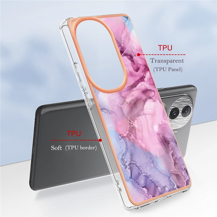 YB IMD Series-16 Style-E For Oppo Reno11 Pro 5G (Global) Phone Case 2.0mm Marble Pattern TPU Cover - Rose