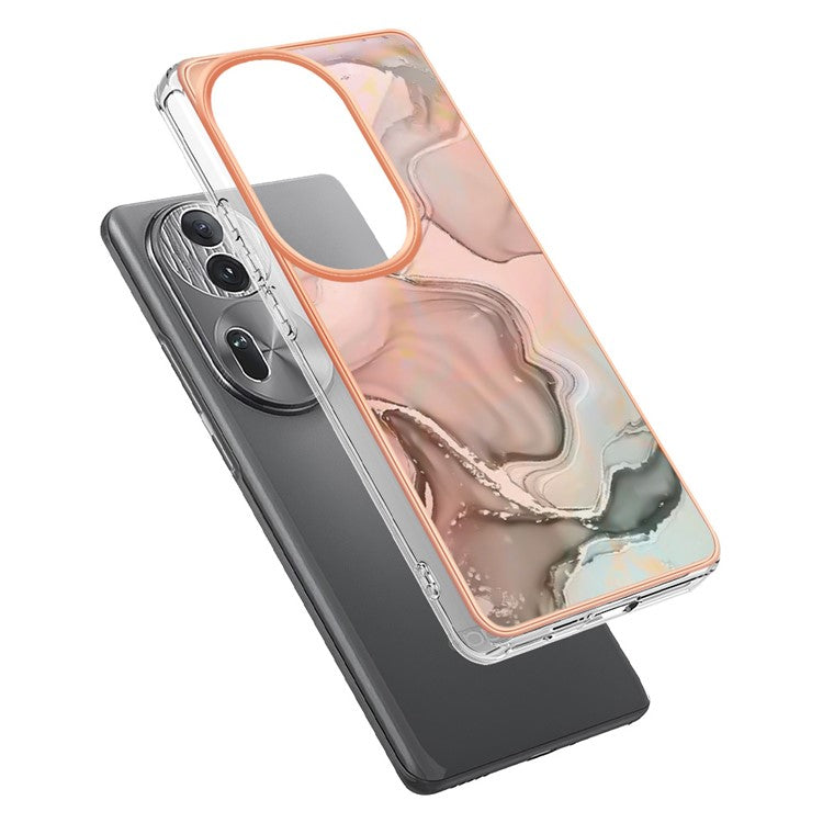 YB IMD Series-16 Style-E For Oppo Reno11 Pro 5G (Global) Phone Case 2.0mm Marble Pattern TPU Cover - Pink
