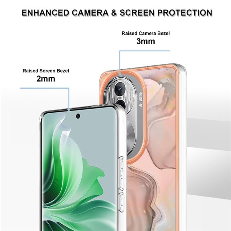 YB IMD Series-16 Style-E For Oppo Reno11 Pro 5G (Global) Phone Case 2.0mm Marble Pattern TPU Cover - Pink