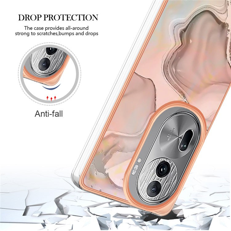 YB IMD Series-16 Style-E For Oppo Reno11 Pro 5G (Global) Phone Case 2.0mm Marble Pattern TPU Cover - Pink
