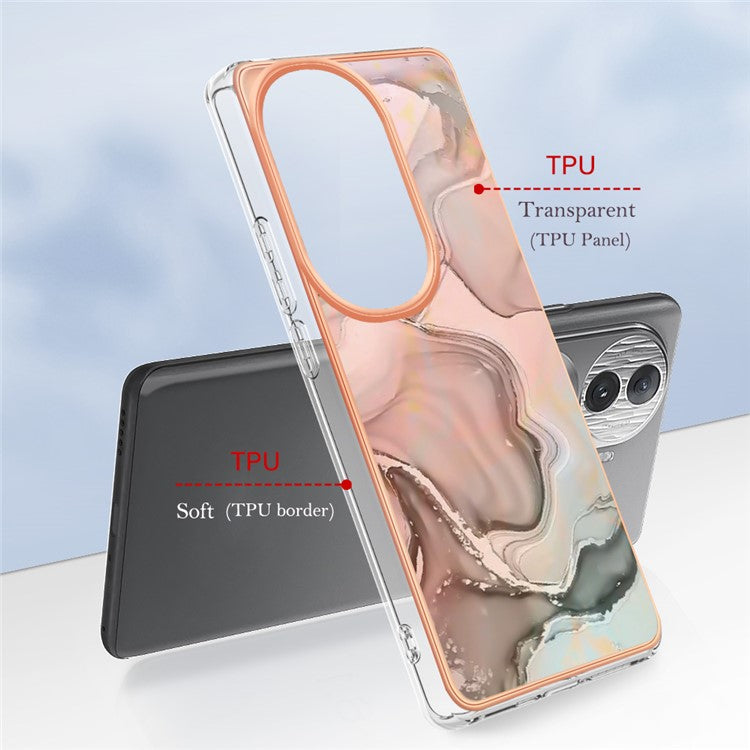 YB IMD Series-16 Style-E For Oppo Reno11 Pro 5G (Global) Phone Case 2.0mm Marble Pattern TPU Cover - Pink