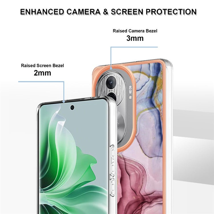 YB IMD Series-16 Style-E For Oppo Reno11 Pro 5G (Global) Phone Case 2.0mm Marble Pattern TPU Cover - Rose Gold