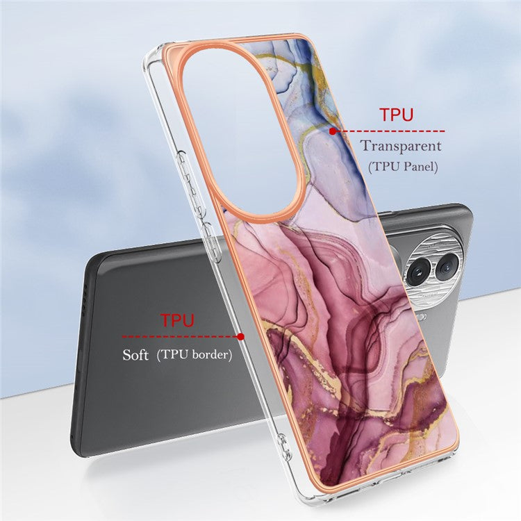 YB IMD Series-16 Style-E For Oppo Reno11 Pro 5G (Global) Phone Case 2.0mm Marble Pattern TPU Cover - Rose Gold