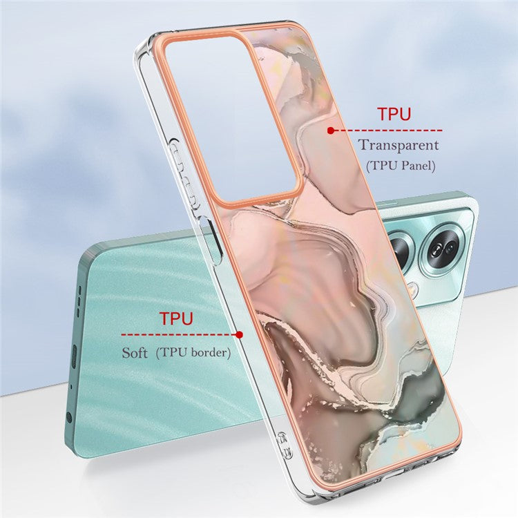 YB IMD Series-16 Style-E For Oppo A79 5G / A2 5G Marble Pattern Case 2.0mm TPU Electroplated Phone Cover - Pink