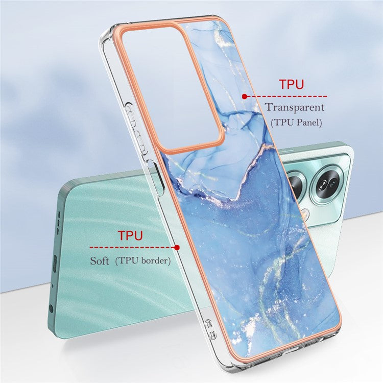 YB IMD Series-16 Style-E For Oppo A79 5G / A2 5G Marble Pattern Case 2.0mm TPU Electroplated Phone Cover - Blue