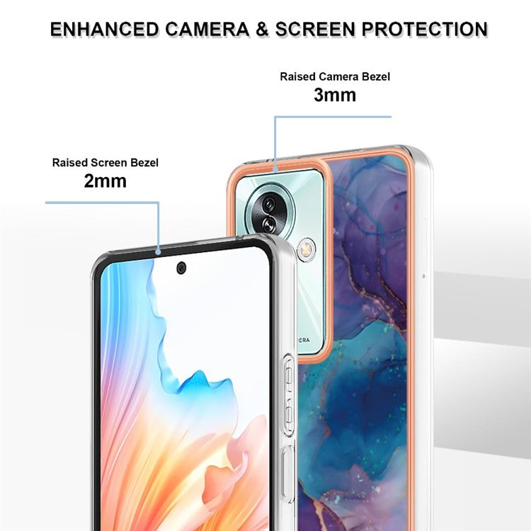 YB IMD Series-16 Style-E For Oppo A79 5G / A2 5G Marble Pattern Case 2.0mm TPU Electroplated Phone Cover - Purple