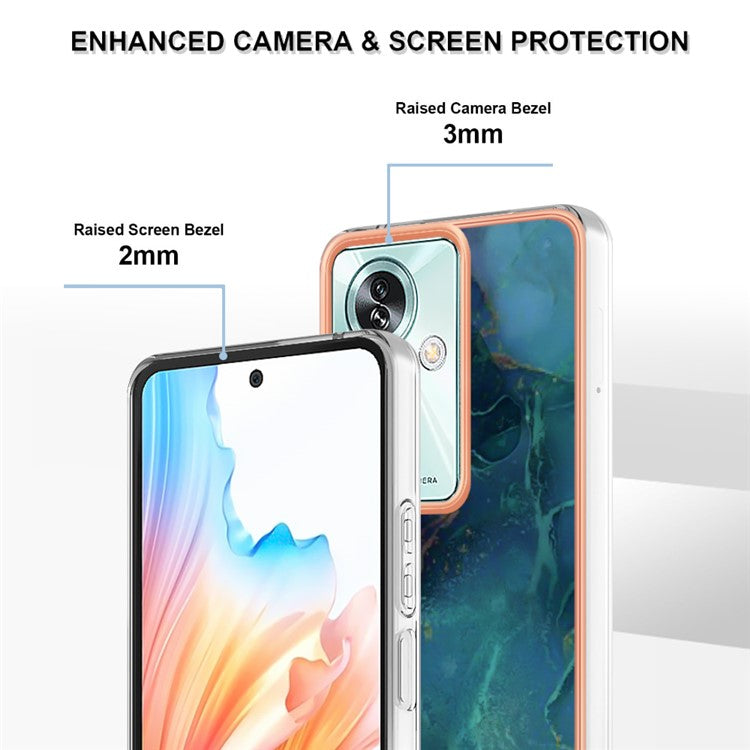 YB IMD Series-16 Style-E For Oppo A79 5G / A2 5G Marble Pattern Case 2.0mm TPU Electroplated Phone Cover - Green