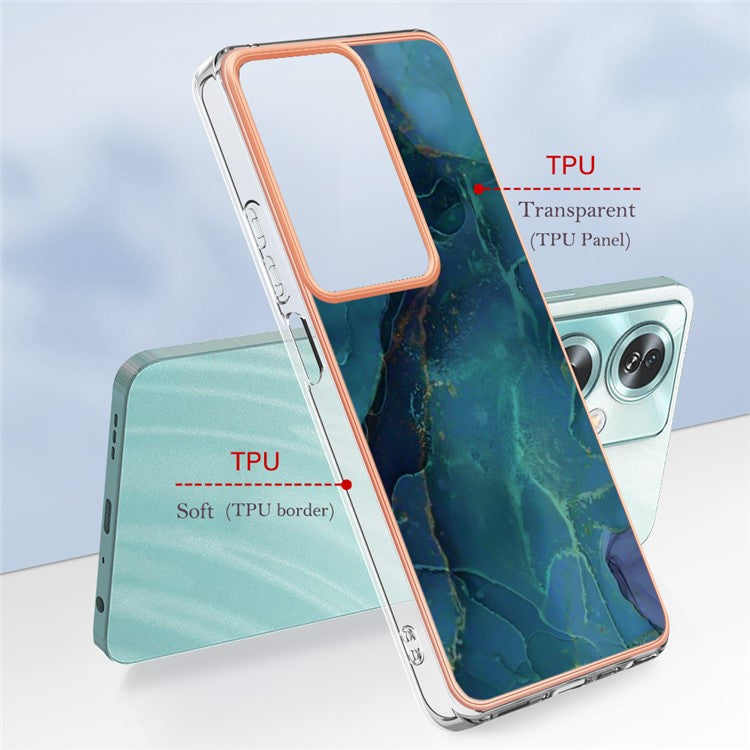 YB IMD Series-16 Style-E For Oppo A79 5G / A2 5G Marble Pattern Case 2.0mm TPU Electroplated Phone Cover - Green