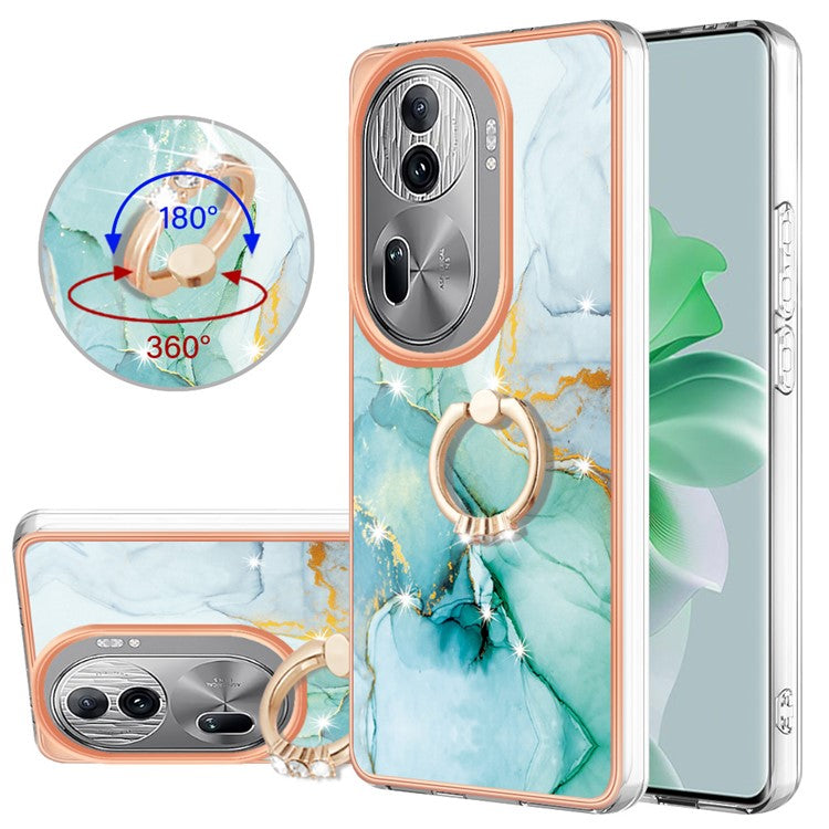 YB IMD Series-10 For Oppo Reno11 Pro 5G (Global) Case IMD Marble Pattern TPU Kickstand Phone Cover - Green 003