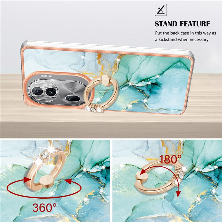 YB IMD Series-10 For Oppo Reno11 Pro 5G (Global) Case IMD Marble Pattern TPU Kickstand Phone Cover - Green 003