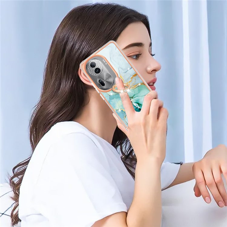 YB IMD Series-10 For Oppo Reno11 Pro 5G (Global) Case IMD Marble Pattern TPU Kickstand Phone Cover - Green 003