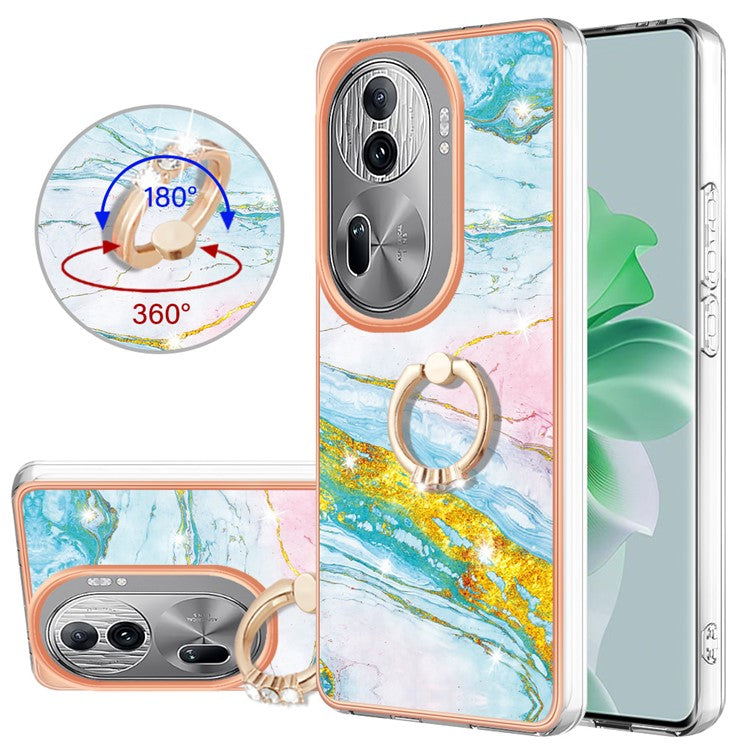 YB IMD Series-10 For Oppo Reno11 Pro 5G (Global) Case IMD Marble Pattern TPU Kickstand Phone Cover - Green 004