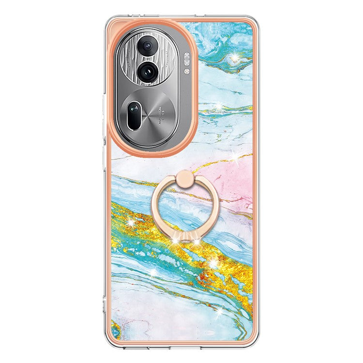 YB IMD Series-10 For Oppo Reno11 Pro 5G (Global) Case IMD Marble Pattern TPU Kickstand Phone Cover - Green 004